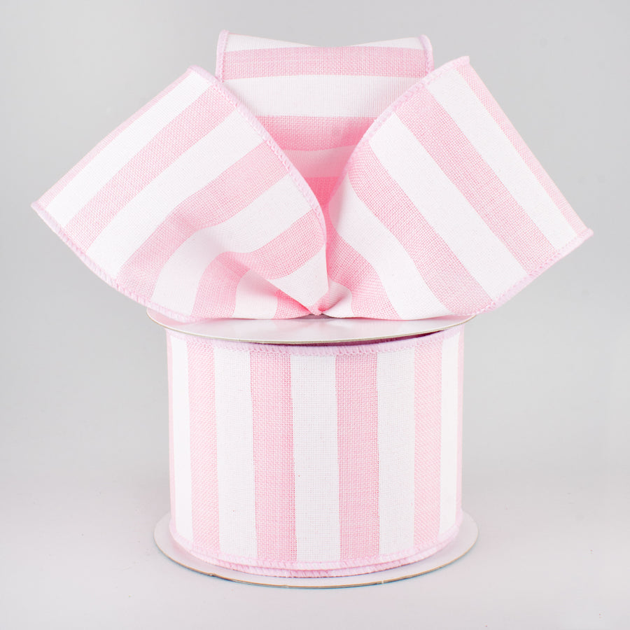 2.5" Horizontal Stripe Ribbon: Light Pink & White (10 Yards)