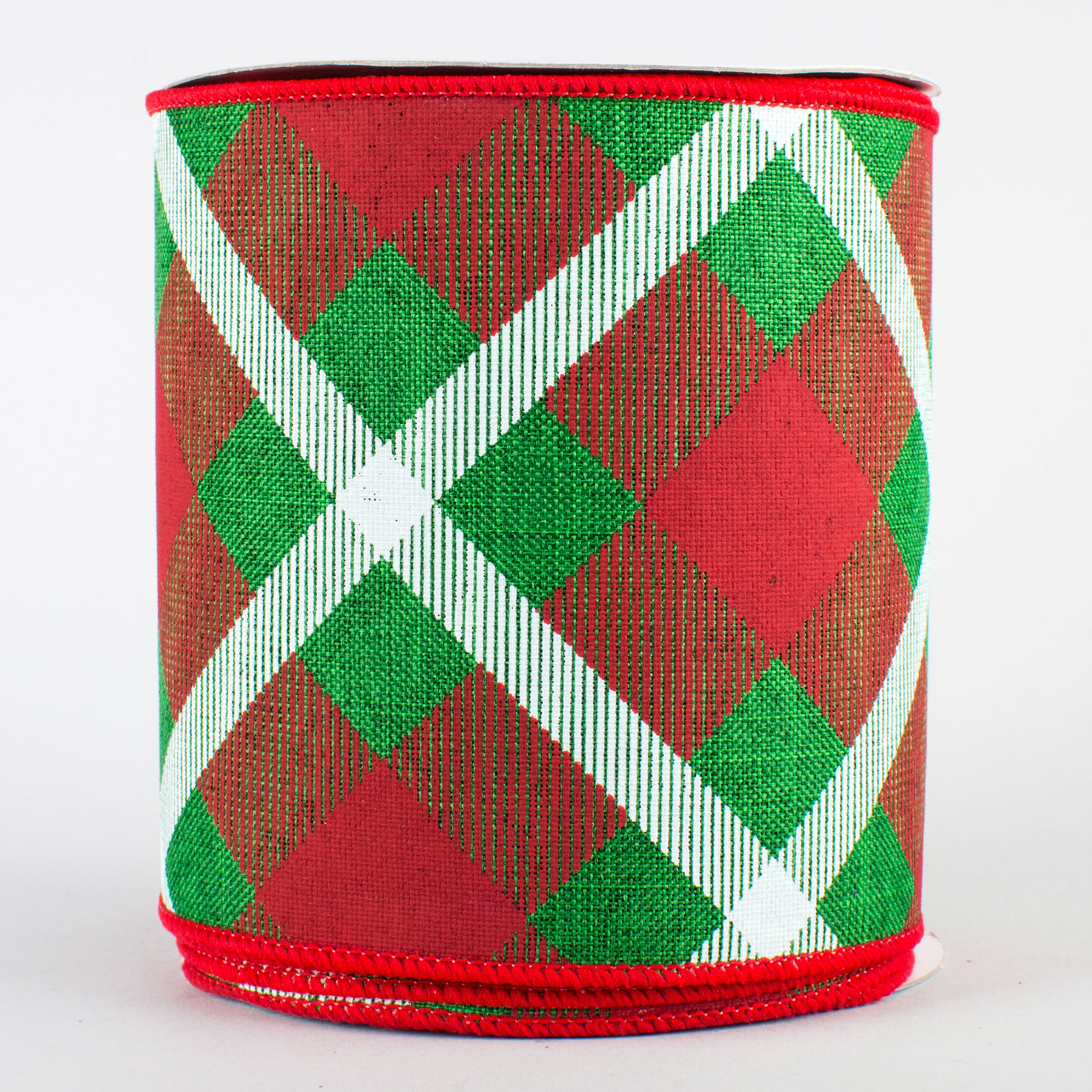 4" Printed Plaid Ribbon: Emerald, Red, White (10 Yards)