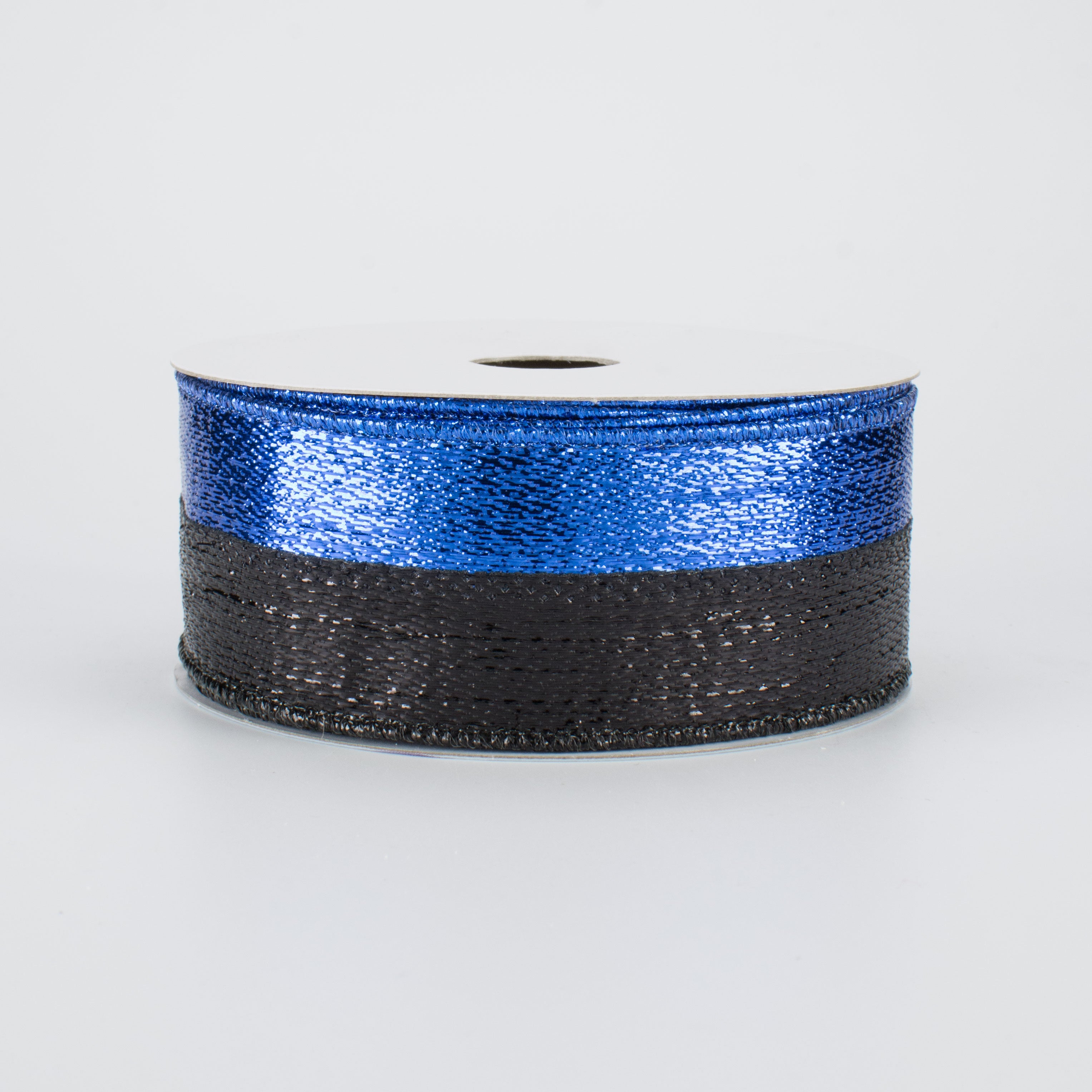 1.5" Metallic Stripe Ribbon: Royal Blue & Black (10 Yards)