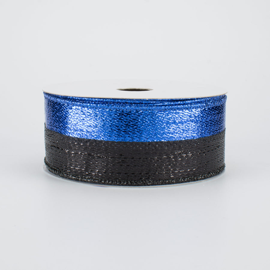 1.5" Metallic Stripe Ribbon: Royal Blue & Black (10 Yards)