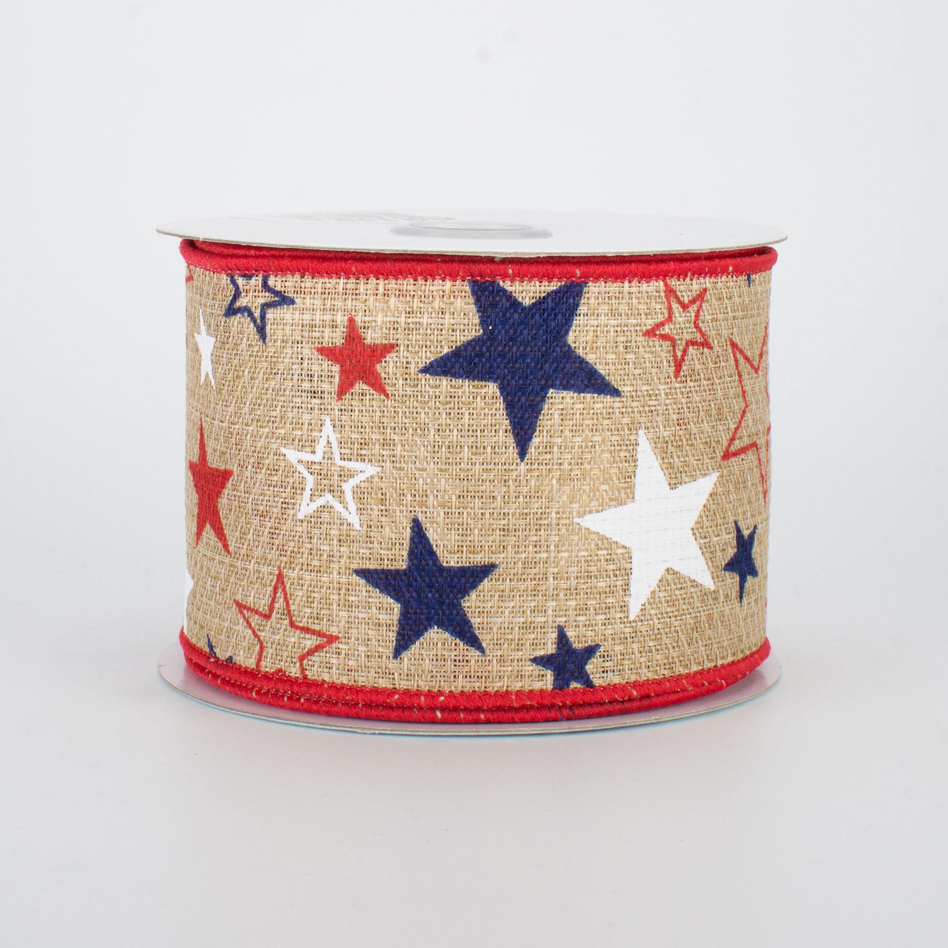 2.5" Royal Faux Burlap Stars Ribbon: RWB (10 Yards)