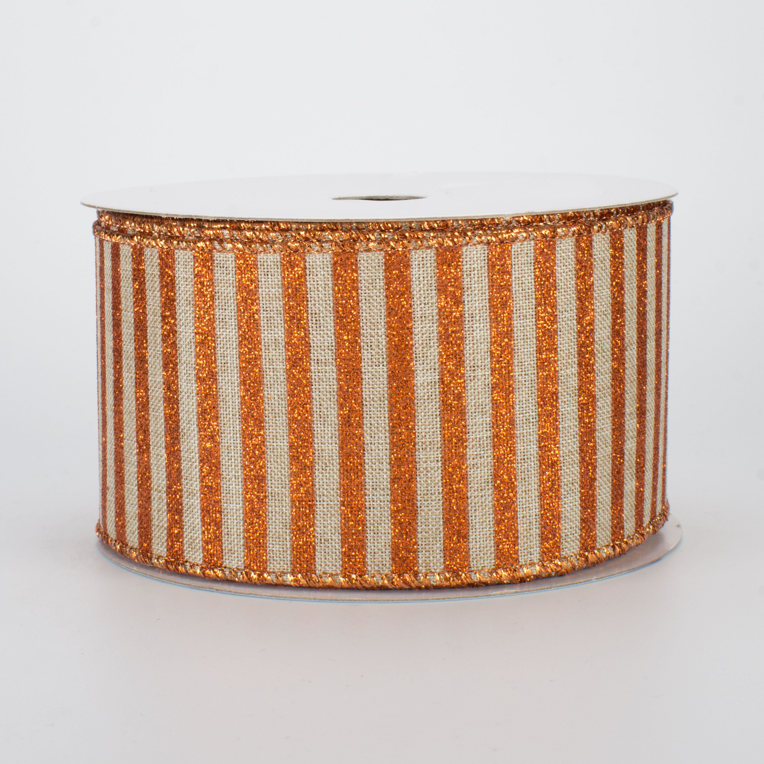 2.5" Glitter Stripe Canvas Ribbon: Natural & Bright Orange (10 Yards)