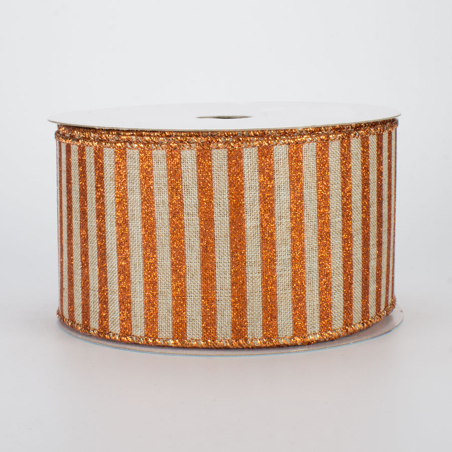 2.5" Glitter Stripe Canvas Ribbon: Natural & Bright Orange (10 Yards)