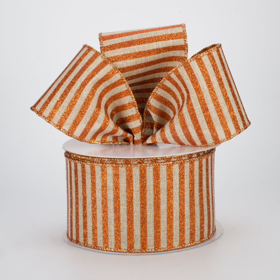 2.5" Glitter Stripe Canvas Ribbon: Natural & Bright Orange (10 Yards)