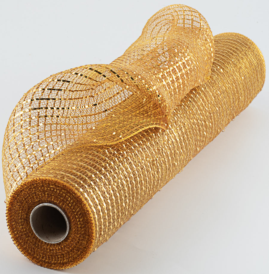 21" Poly Deco Mesh: Wide Foil Metallic Gold With Brown