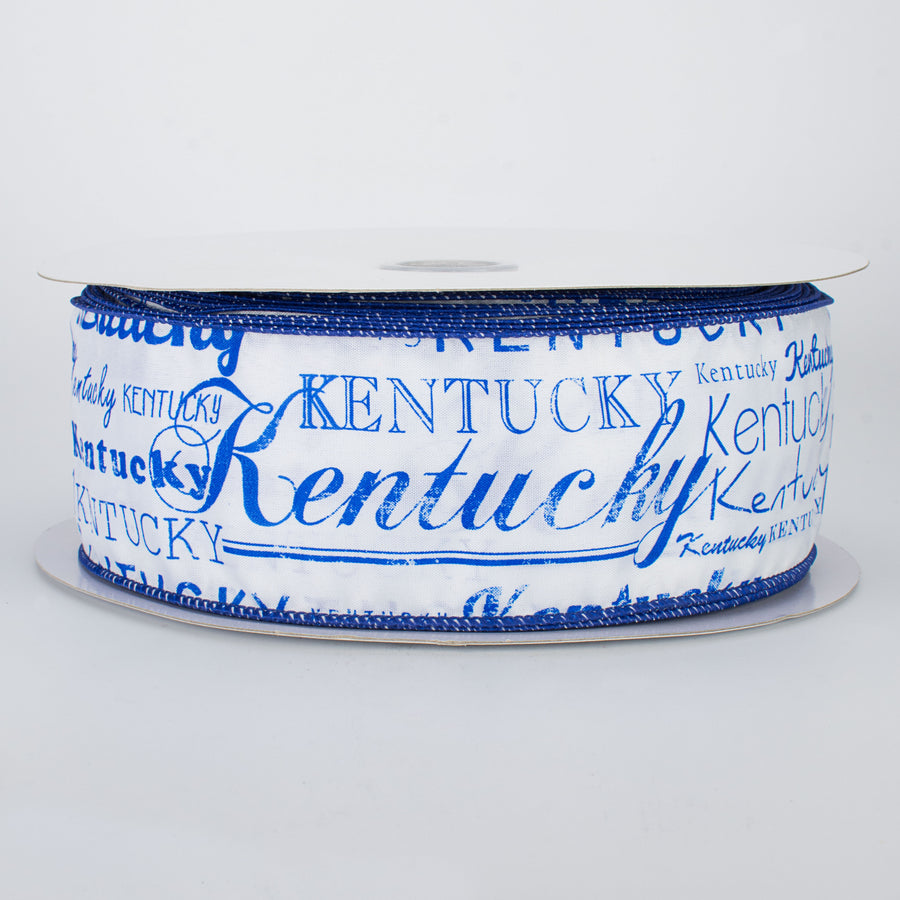 2.5" White Satin Kentucky Print Ribbon (50 Yards)