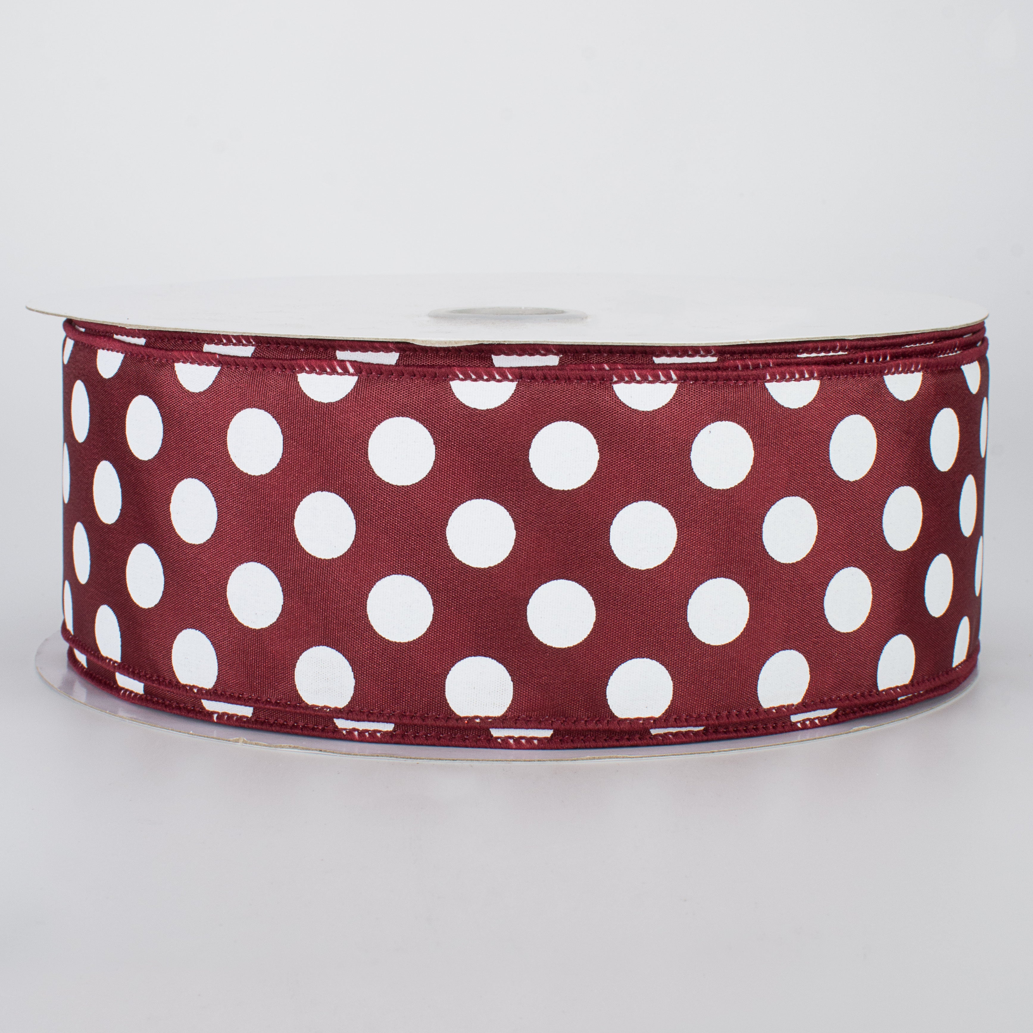 2.5" Big Polka Dot Ribbon: Maroon & White (50 Yards)