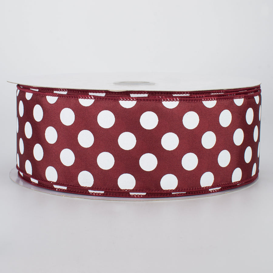 2.5" Big Polka Dot Ribbon: Maroon & White (50 Yards)