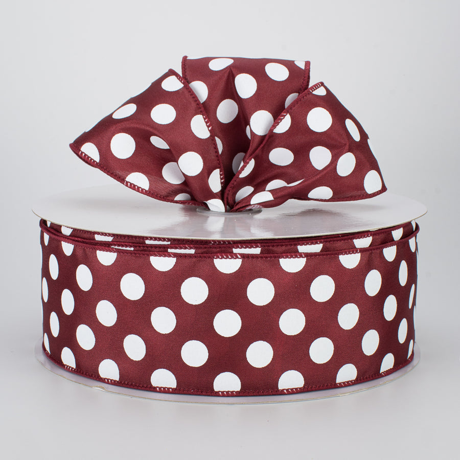 2.5" Big Polka Dot Ribbon: Maroon & White (50 Yards)