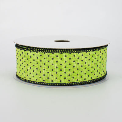 1.5" Swiss Dots Ribbon: Lime Green & Black (10 Yards)