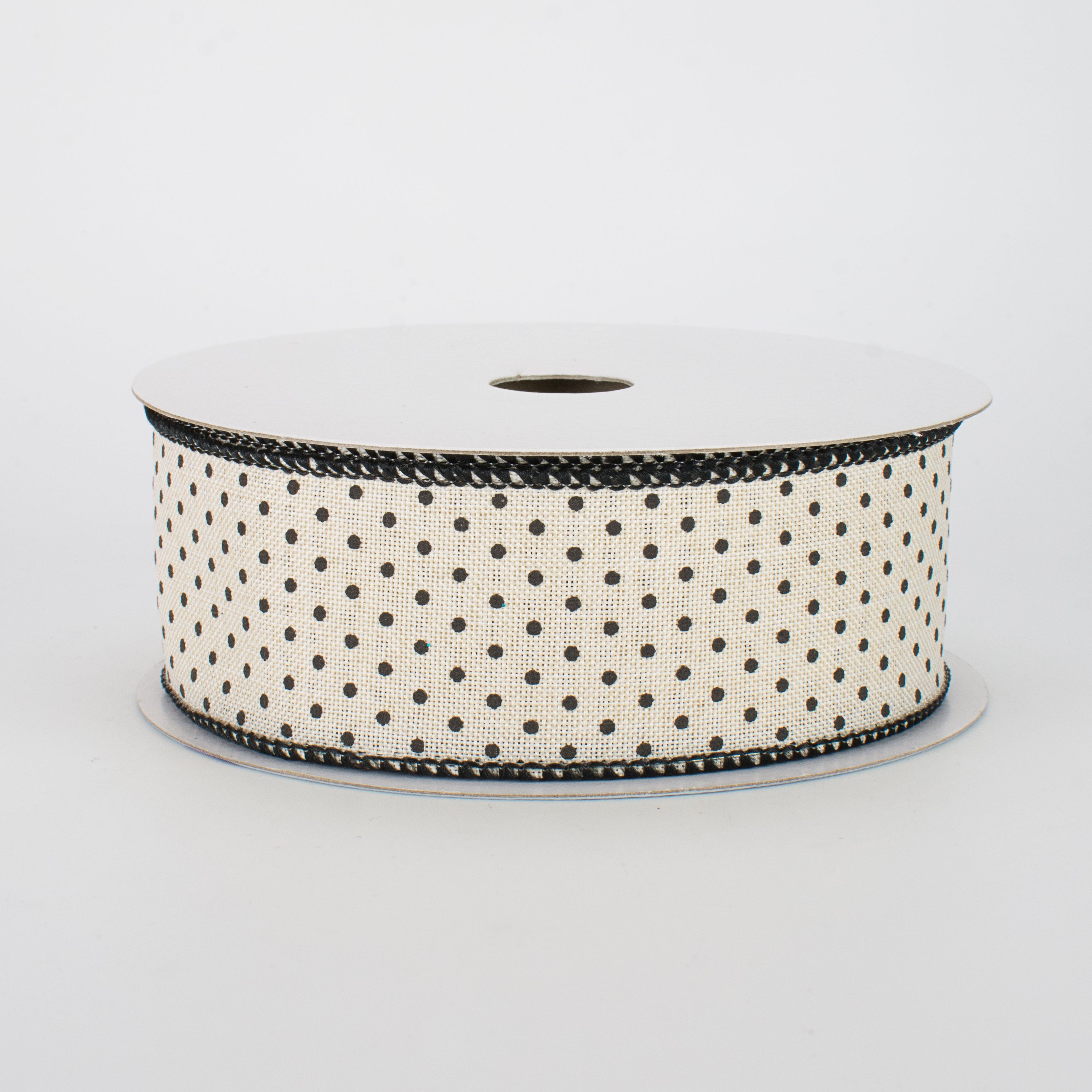 1.5" Swiss Dots Ribbon: Cream & Black (10 Yards)