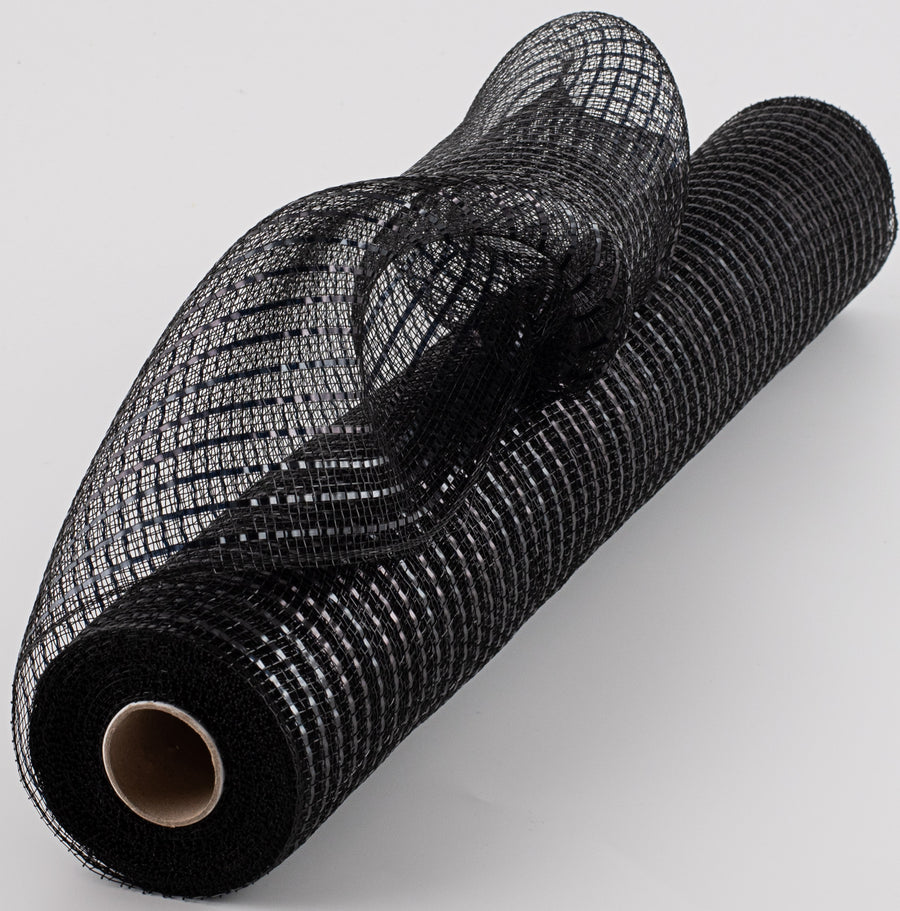 21" Poly Deco Mesh: Wide Foil Metallic Black