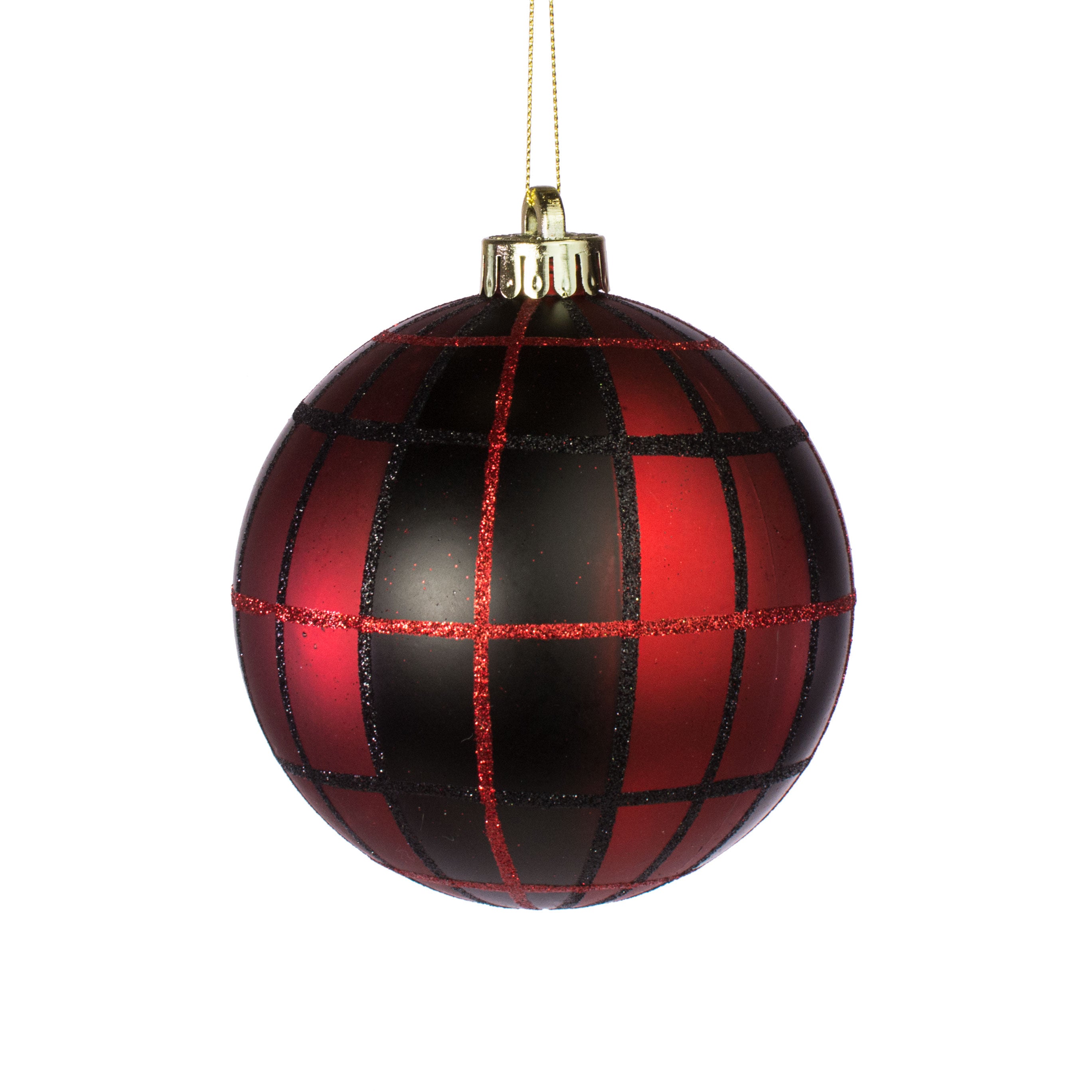120MM Plaid Ball Ornament: Red & Black