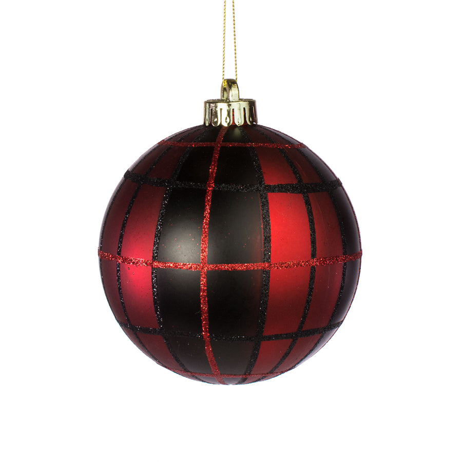 120MM Plaid Ball Ornament: Red & Black