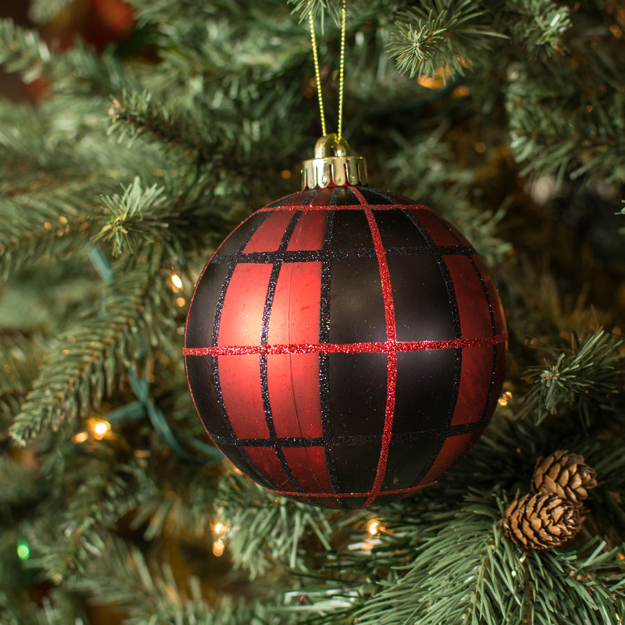 120MM Plaid Ball Ornament: Red & Black