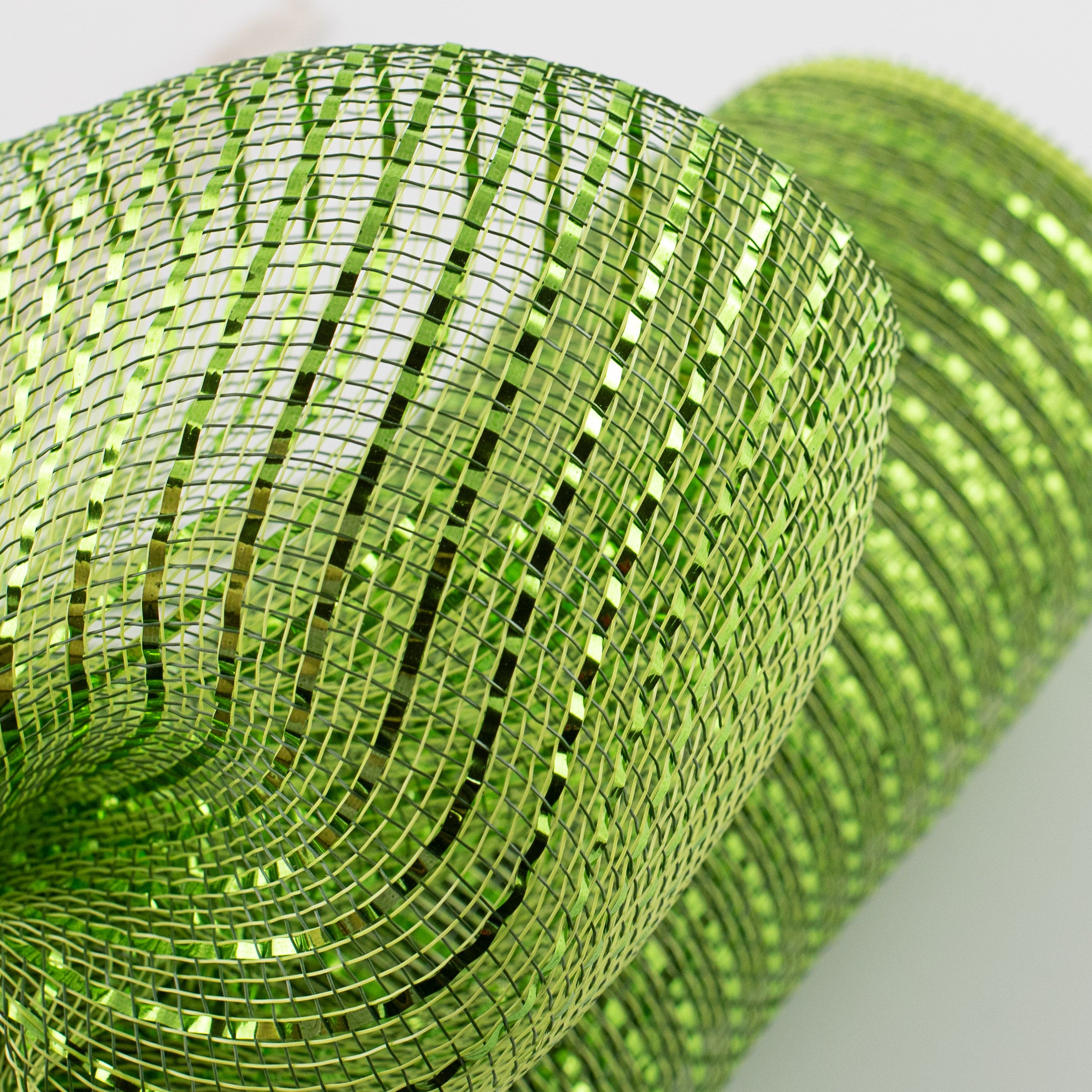 10" Poly Deco Mesh: Wide Foil Metallic Lime With Moss & Apple