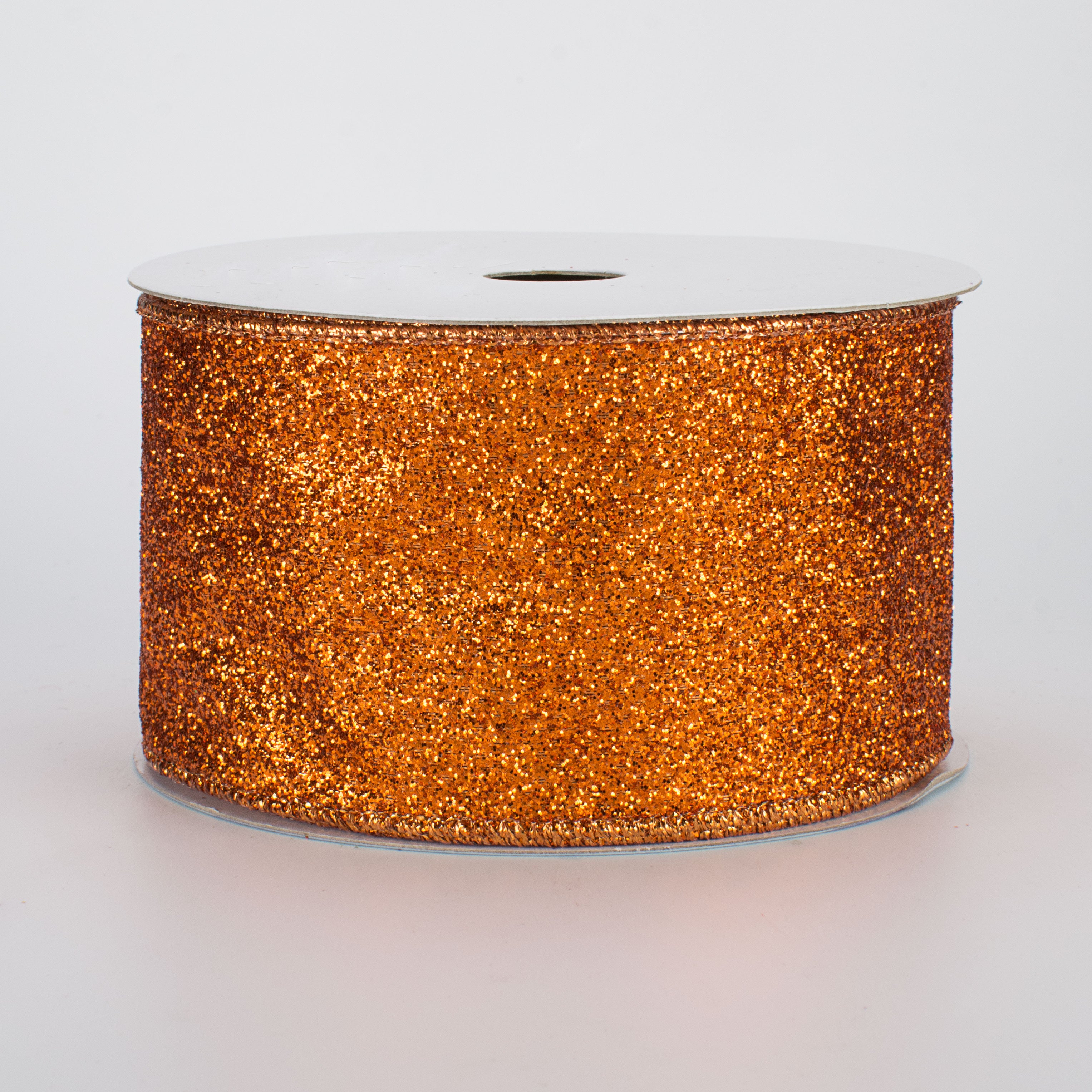 2.5" Glitter On Metallic Ribbon: Orange (10 Yards)