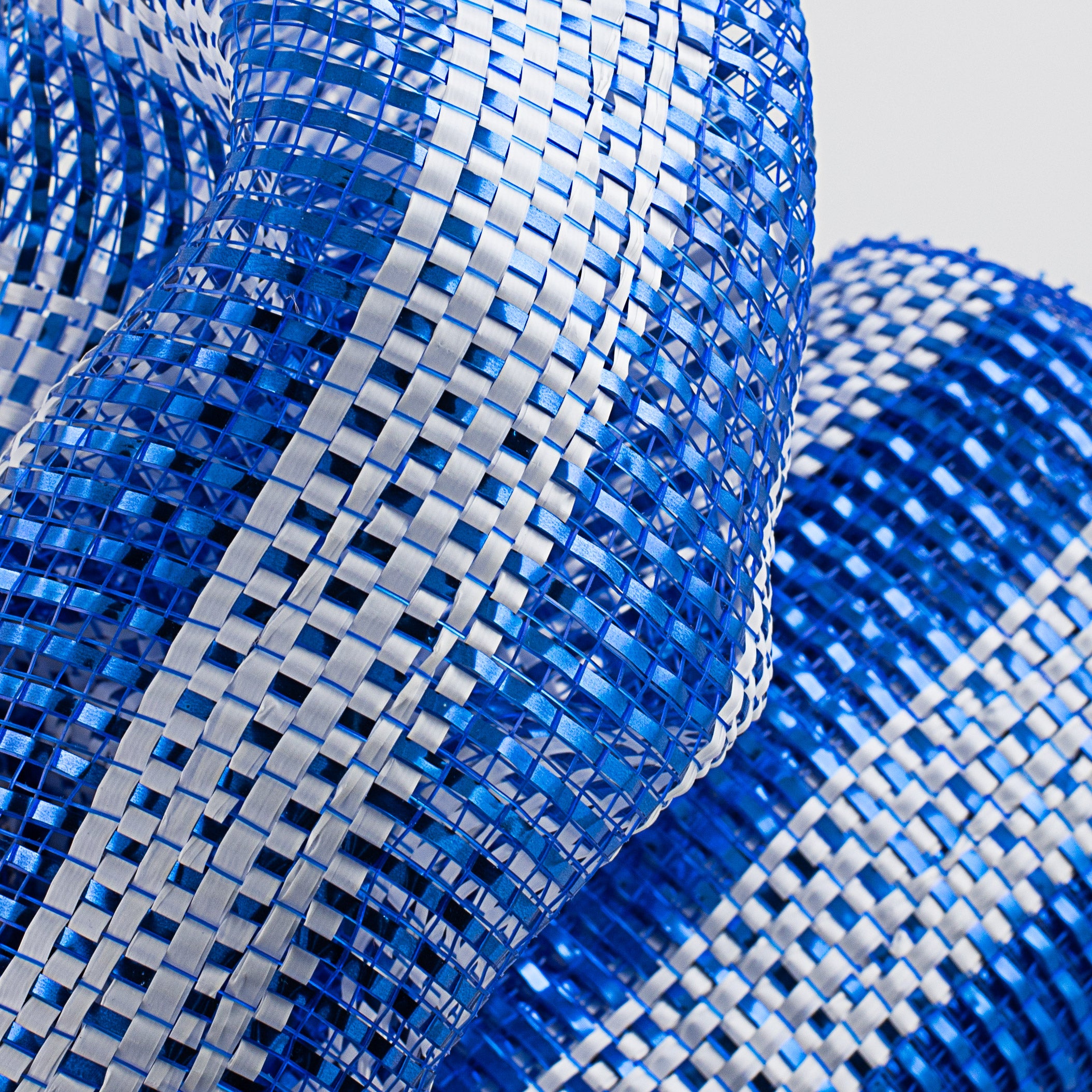 10" Poly Deco Mesh: Horizontal Stripe Wide Foil Blue & White