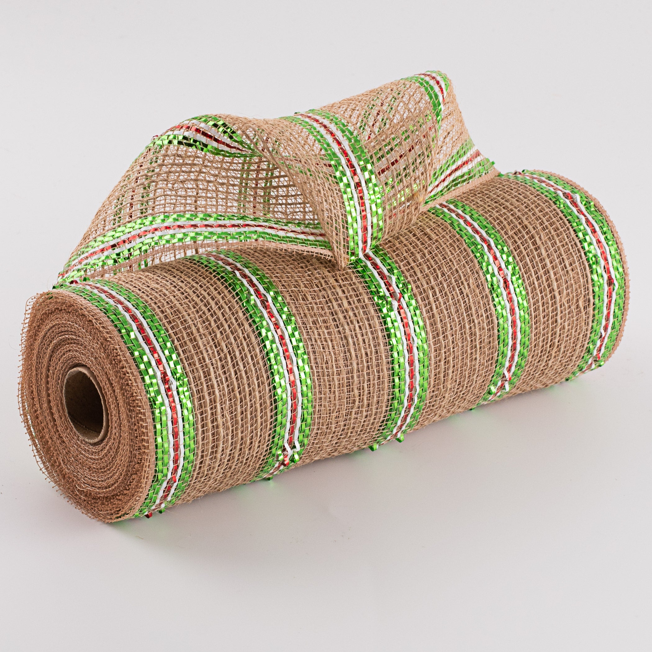 10" Poly Jute Deco Mesh: Lime Foil Christmas