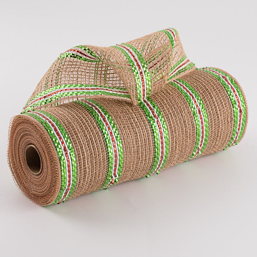 10" Poly Jute Deco Mesh: Lime Foil Christmas