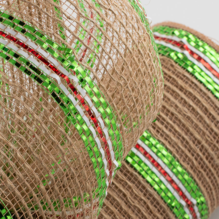 10" Poly Jute Deco Mesh: Lime Foil Christmas