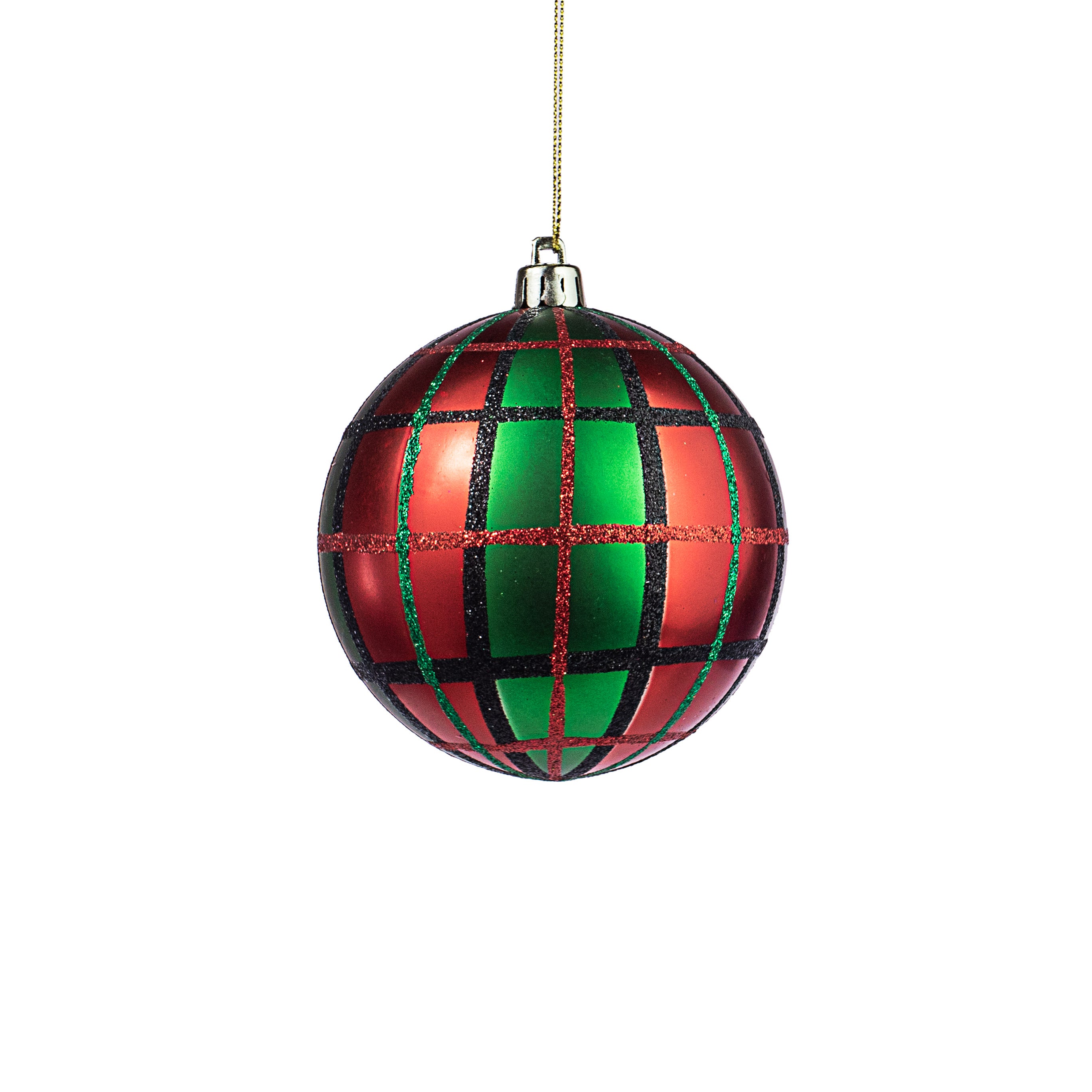 100MM Plaid Ball Ornament: Red, Emerald, Black