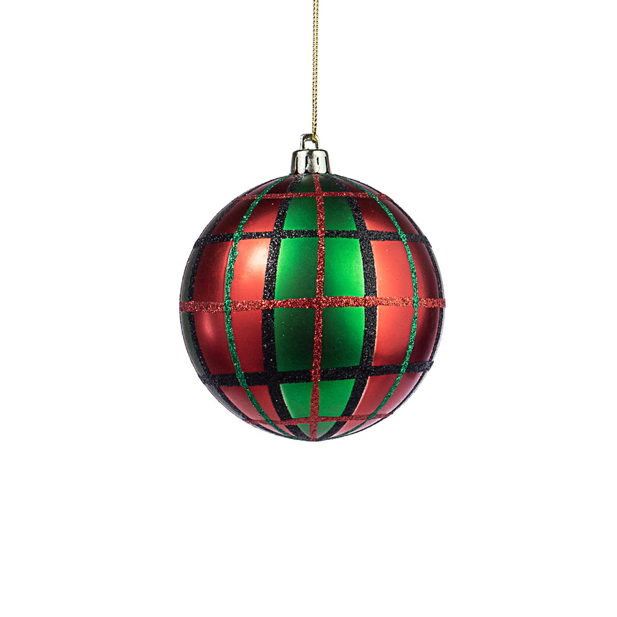 100MM Plaid Ball Ornament: Red, Emerald, Black