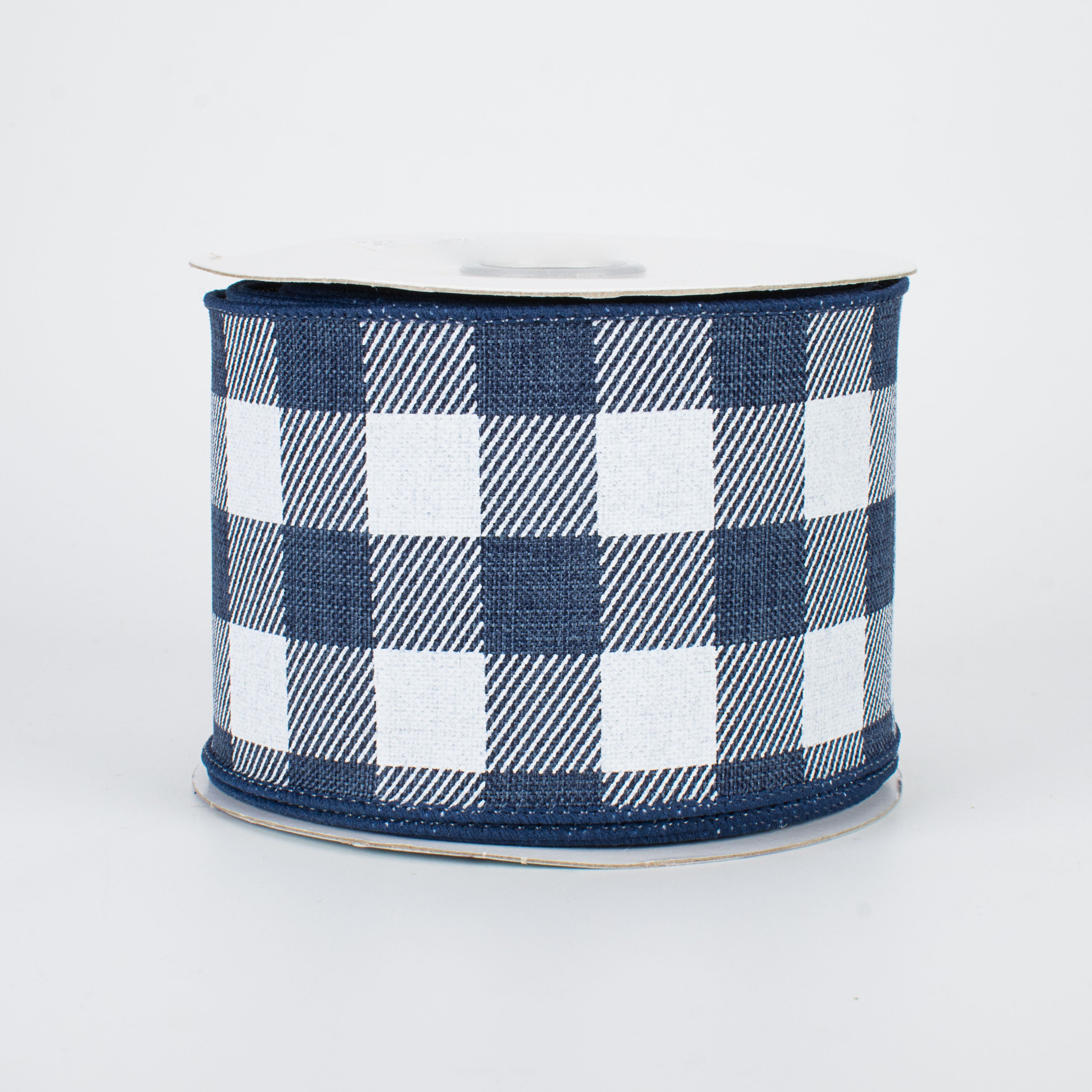 2.5" Printed Plaid Check Ribbon: Navy & White (10 Yards)