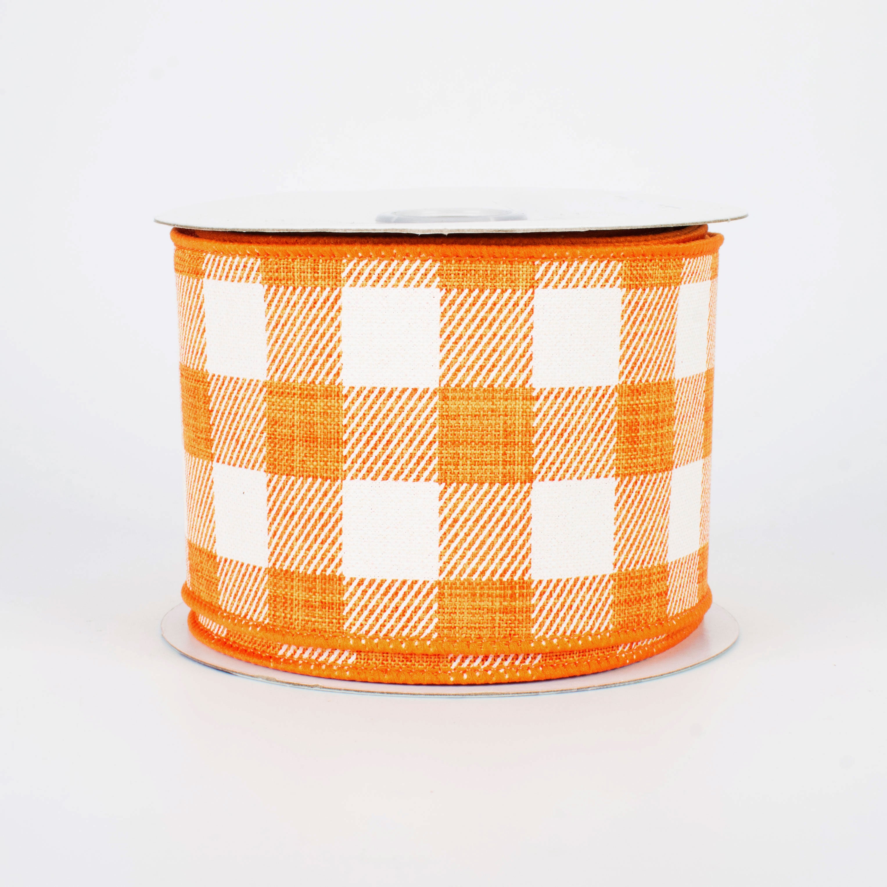 2.5" Printed Plaid Check Ribbon: Orange & White (10 Yards)
