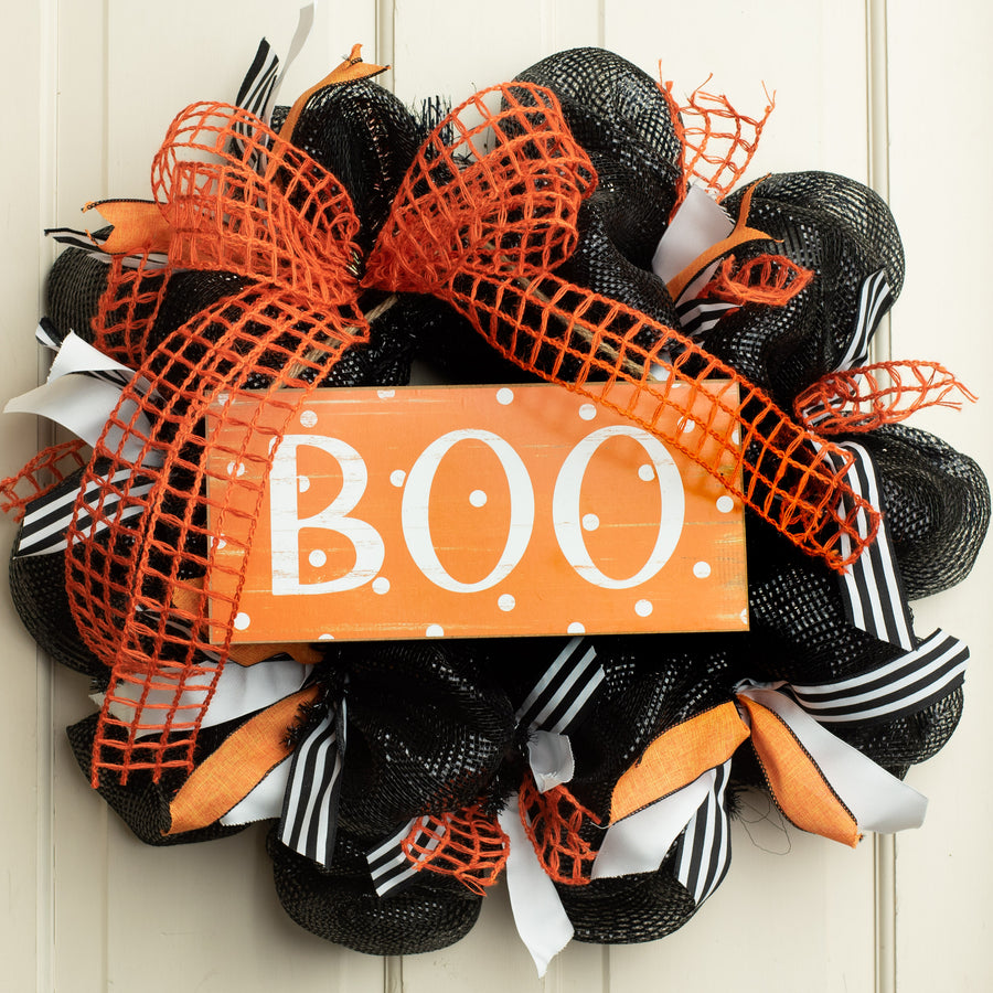 12" Wooden Sign: Orange Polka Dot Boo