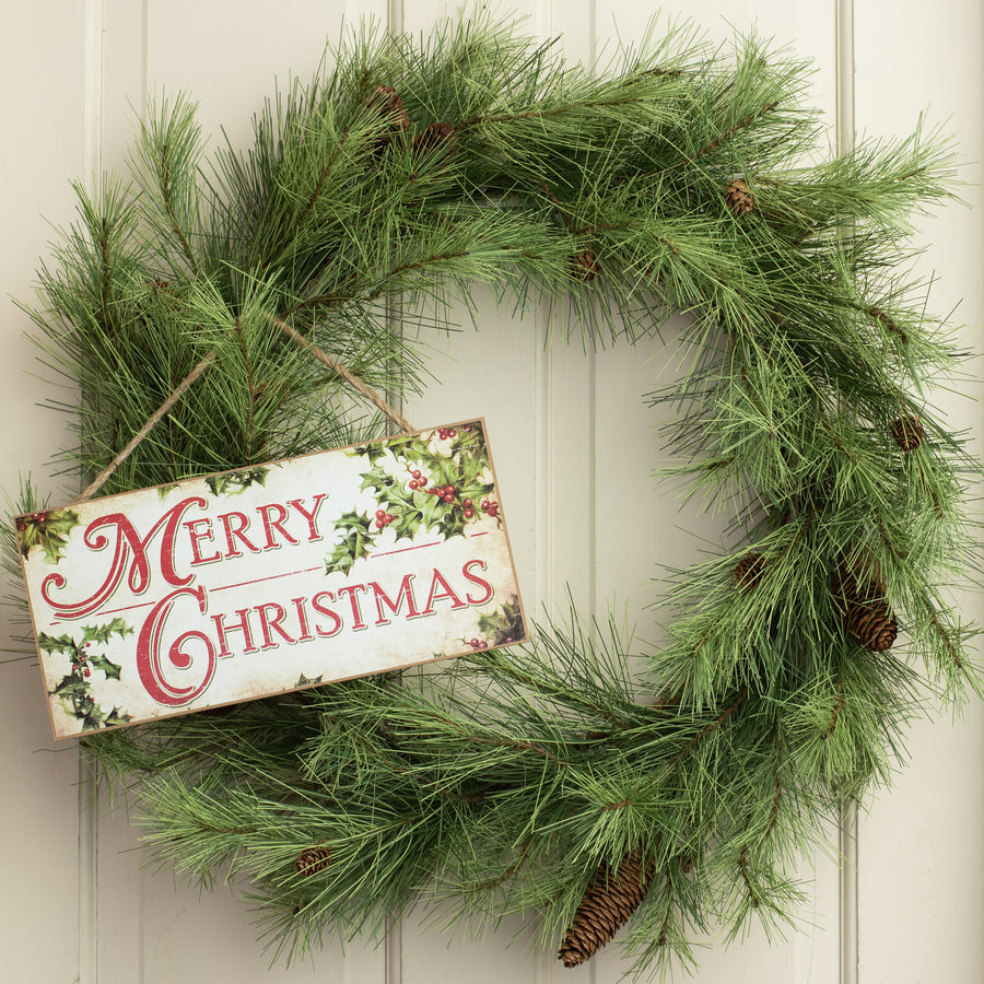 12" Wooden Sign: Merry Christmas with Holly