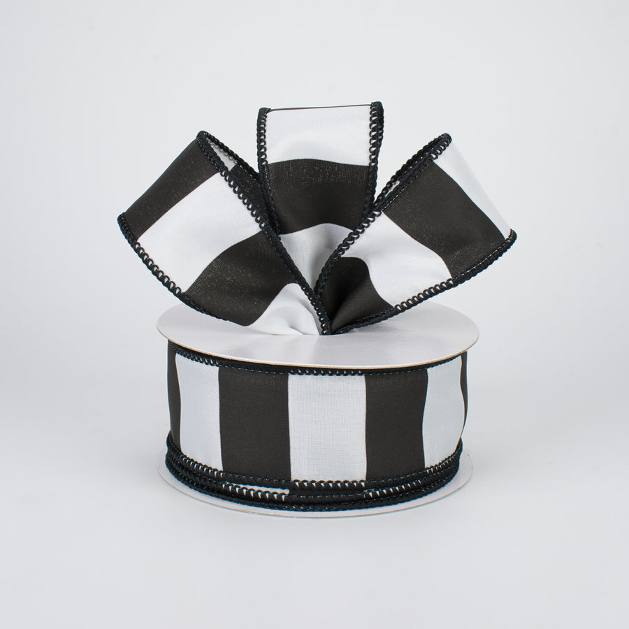 1.5" Wide Stripe Ribbon: Black & White (10 Yards)