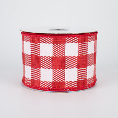 2.5" Printed Plaid Check Ribbon: Red & White (10 Yards)