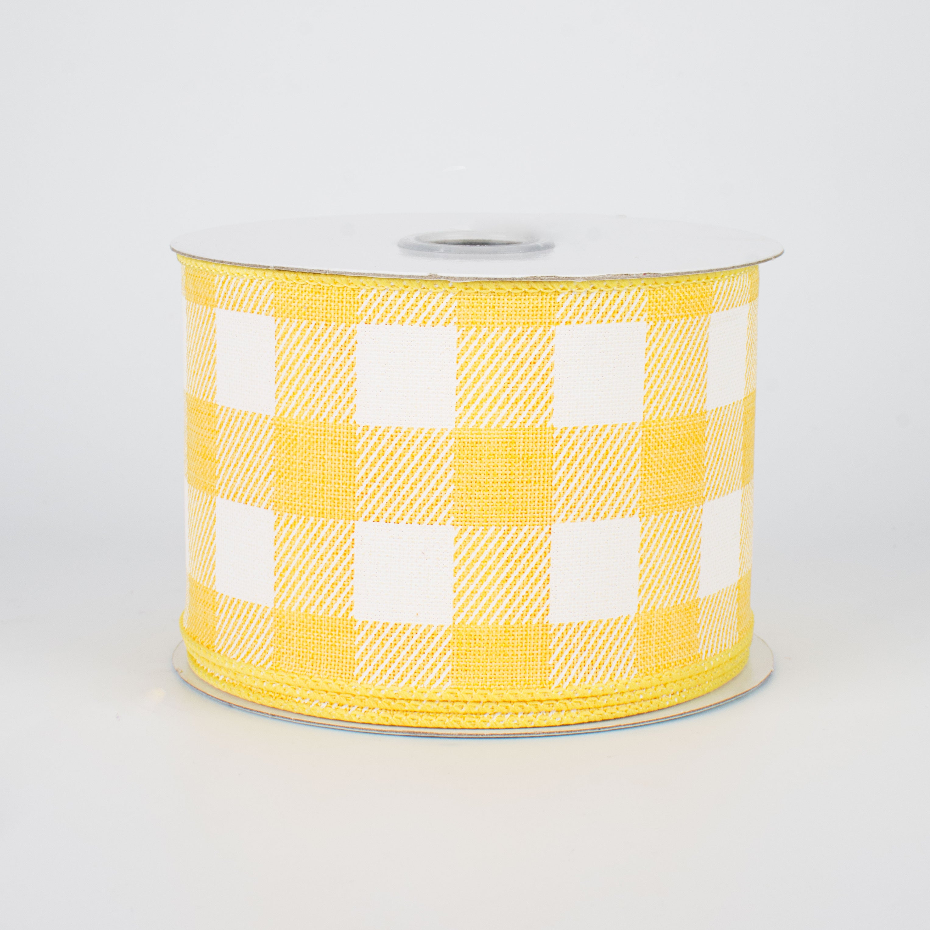 2.5" Printed Plaid Check Ribbon: Yellow & White (10 Yards)