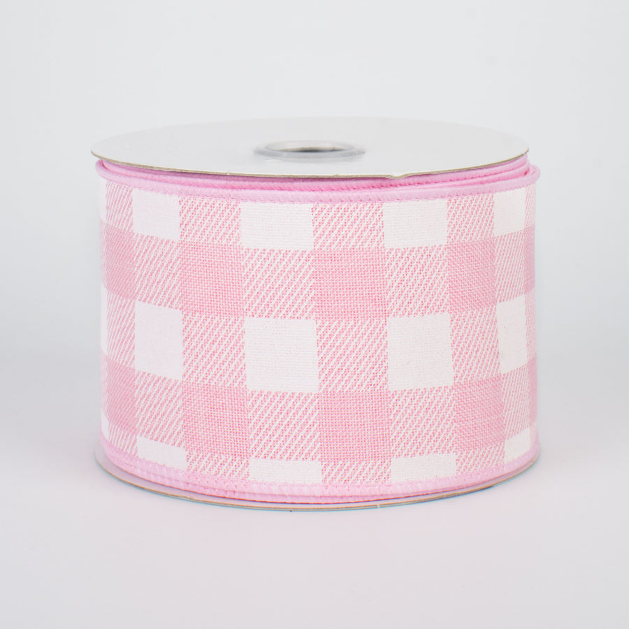2.5" Printed Plaid Check Ribbon: Pink & White (10 Yards)