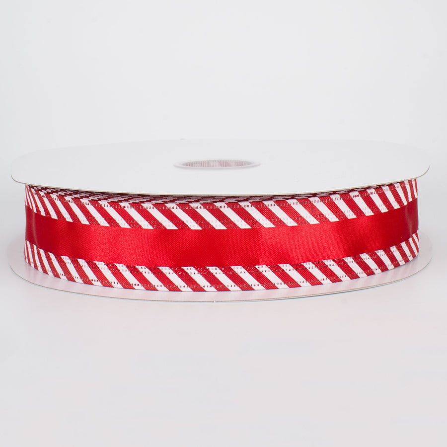 1.5" Red Satin with Candy Cane Edge Ribbon (50 Yards)