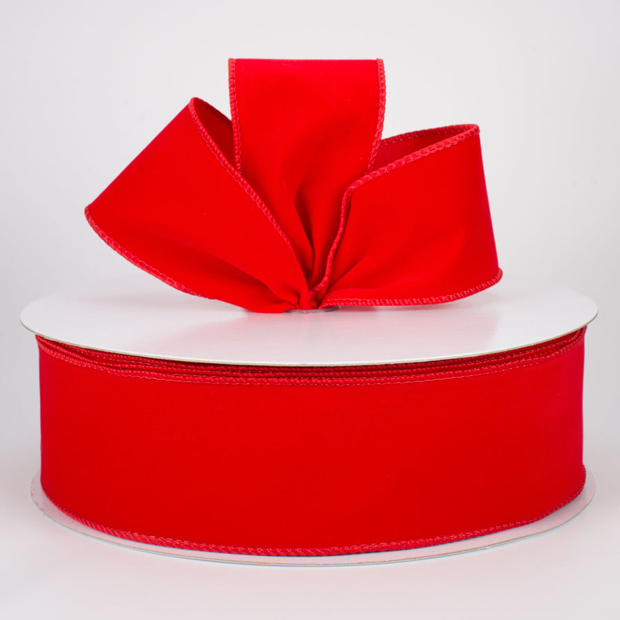 2.5" Wired Velvet Ribbon: Red (50 Yards)