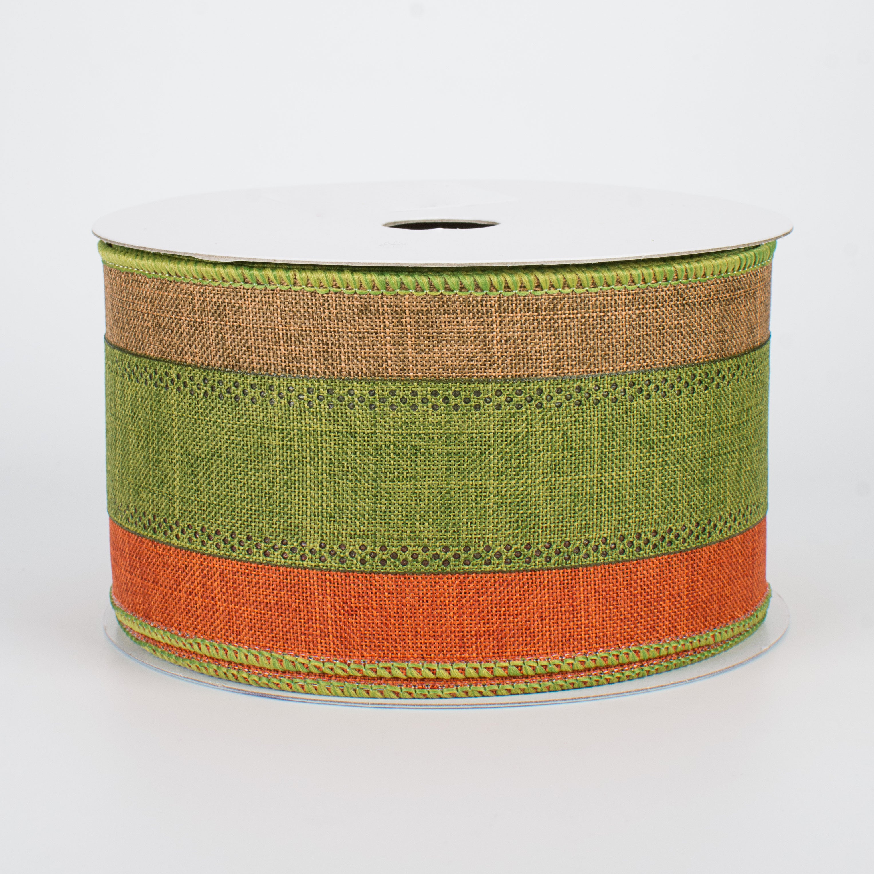 2.5" Tricolor Striped Ribbon: Brown, Rust, Moss (10 Yards)