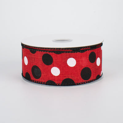 1.5" Canvas Polka Dots Ribbon: Red, Black & White (10 Yards)
