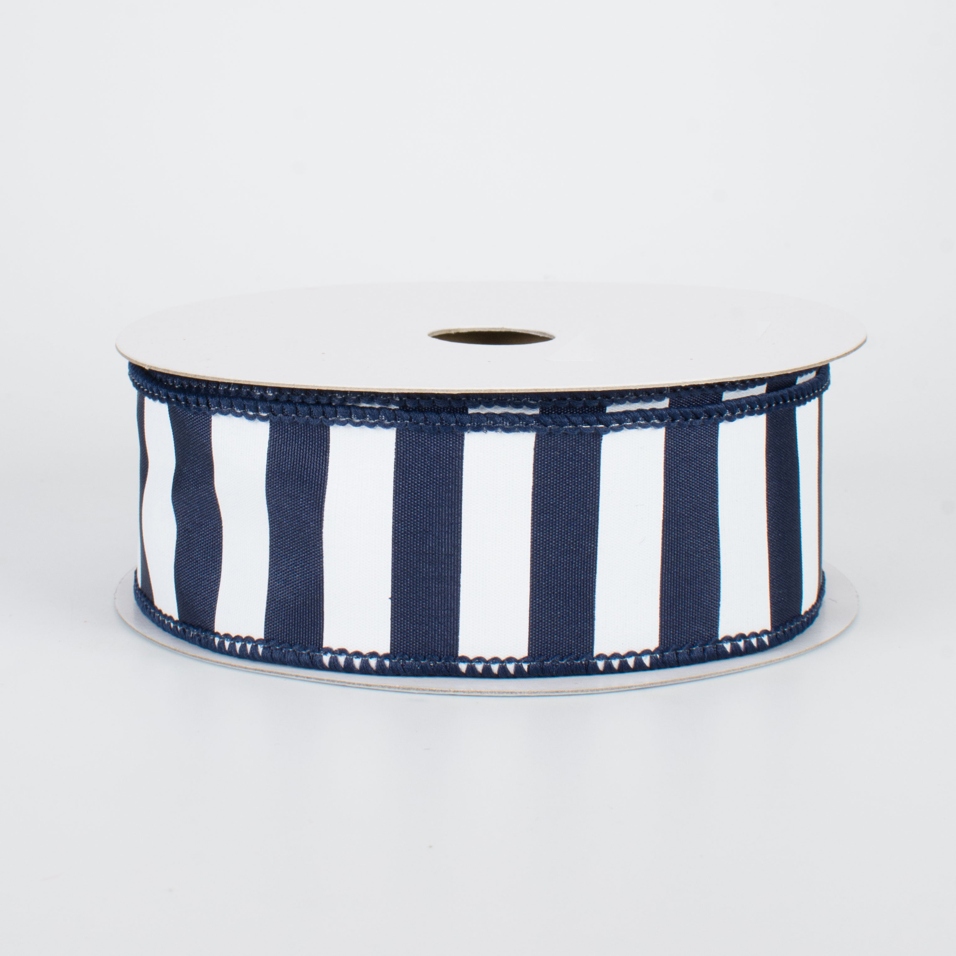 1.5" Medium Stripe Ribbon: Navy & White (10 Yards)