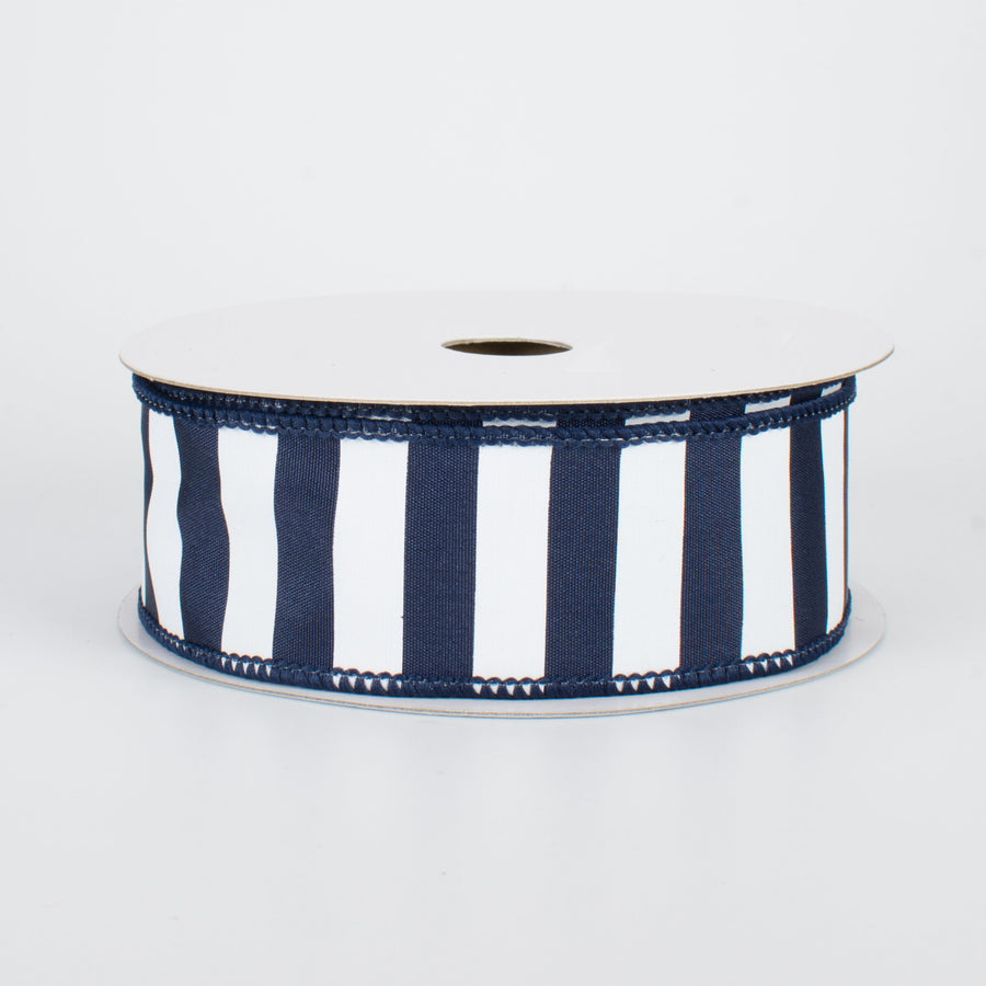 1.5" Medium Stripe Ribbon: Navy & White (10 Yards)
