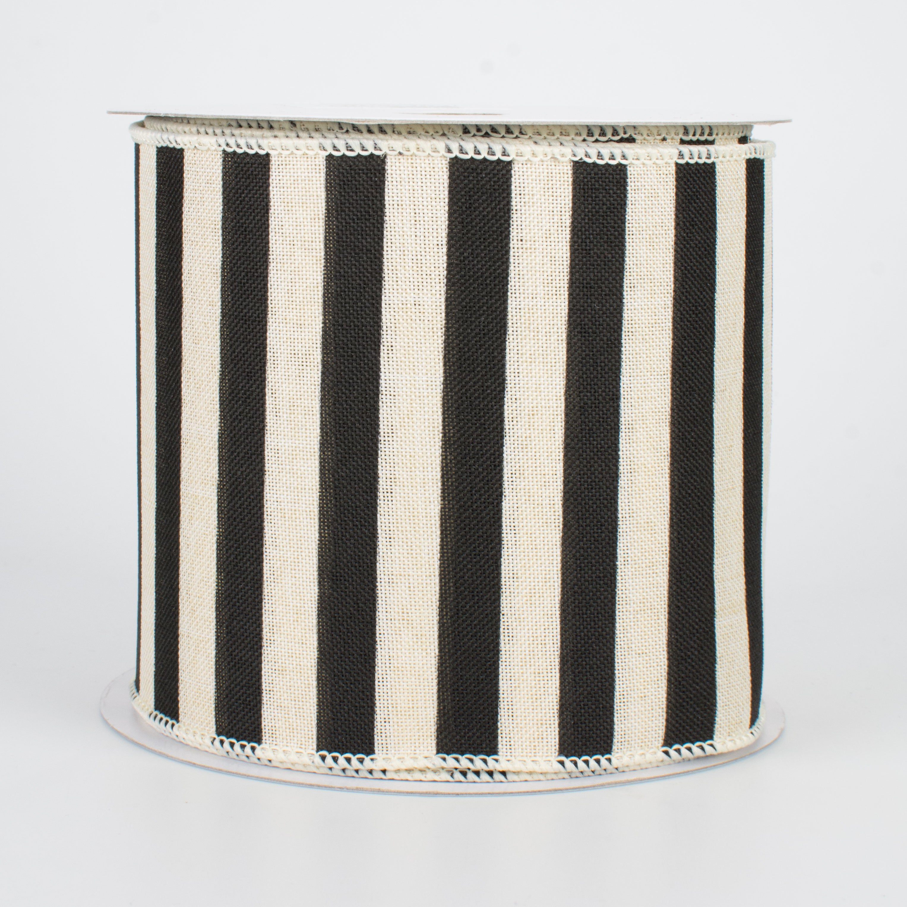 4" Medium Stripe Canvas Ribbon: Cream & Black (10 Yards)