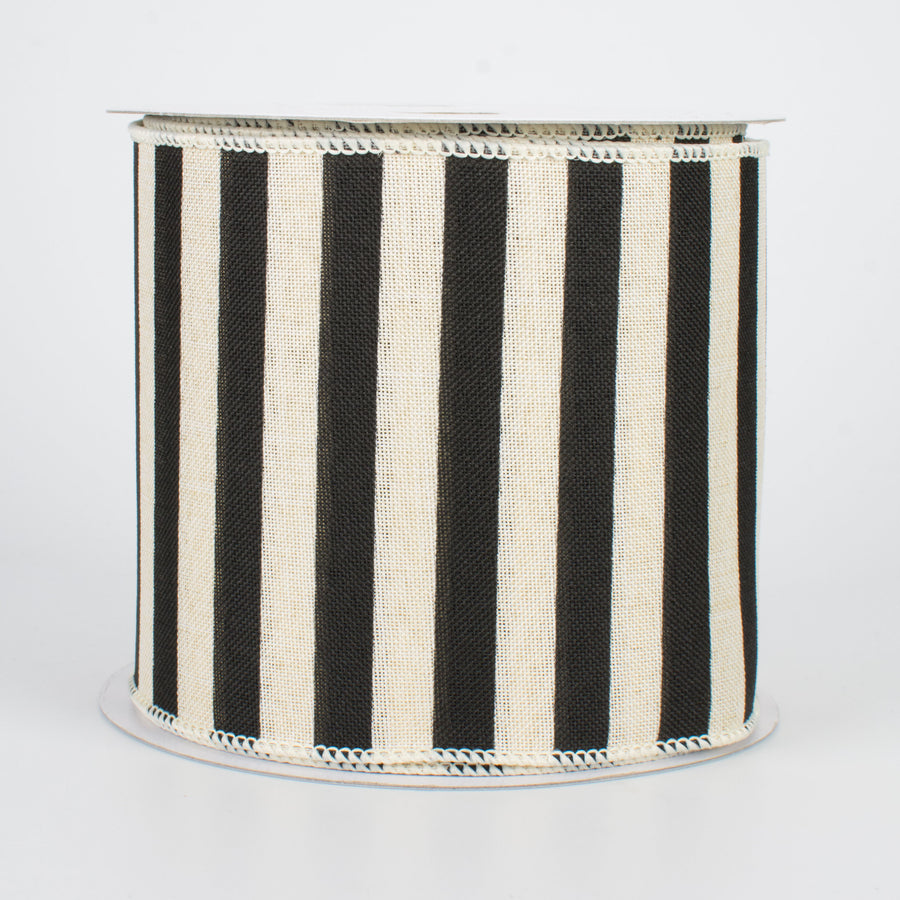 4" Medium Stripe Canvas Ribbon: Cream & Black (10 Yards)