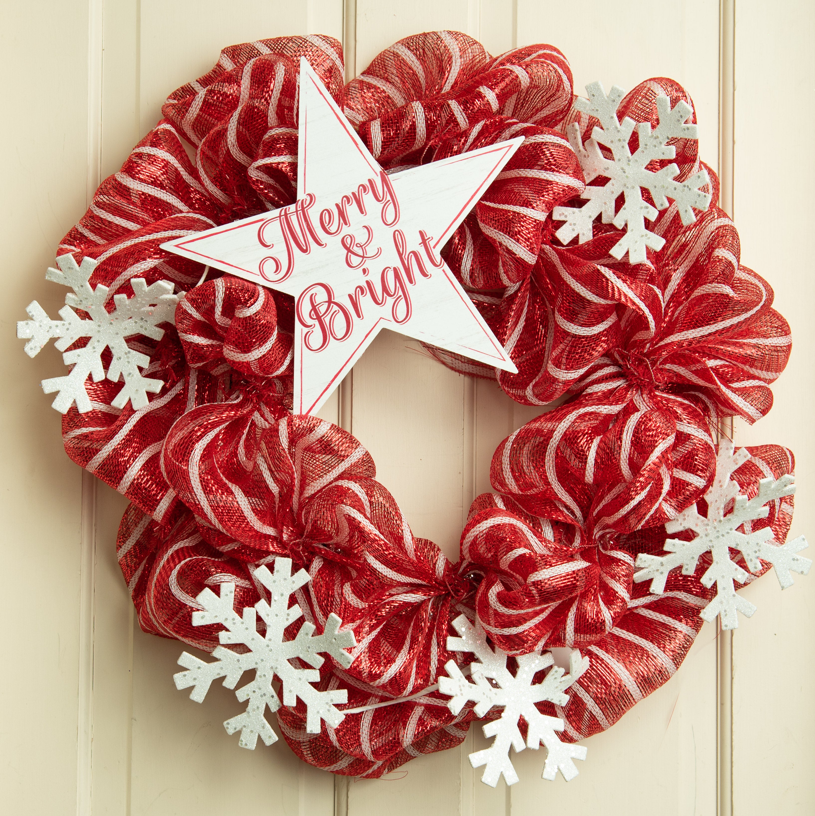 12" Wooden Star Sign: Merry & Bright