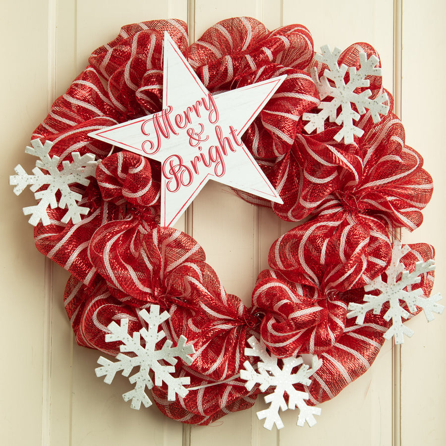 12" Wooden Star Sign: Merry & Bright