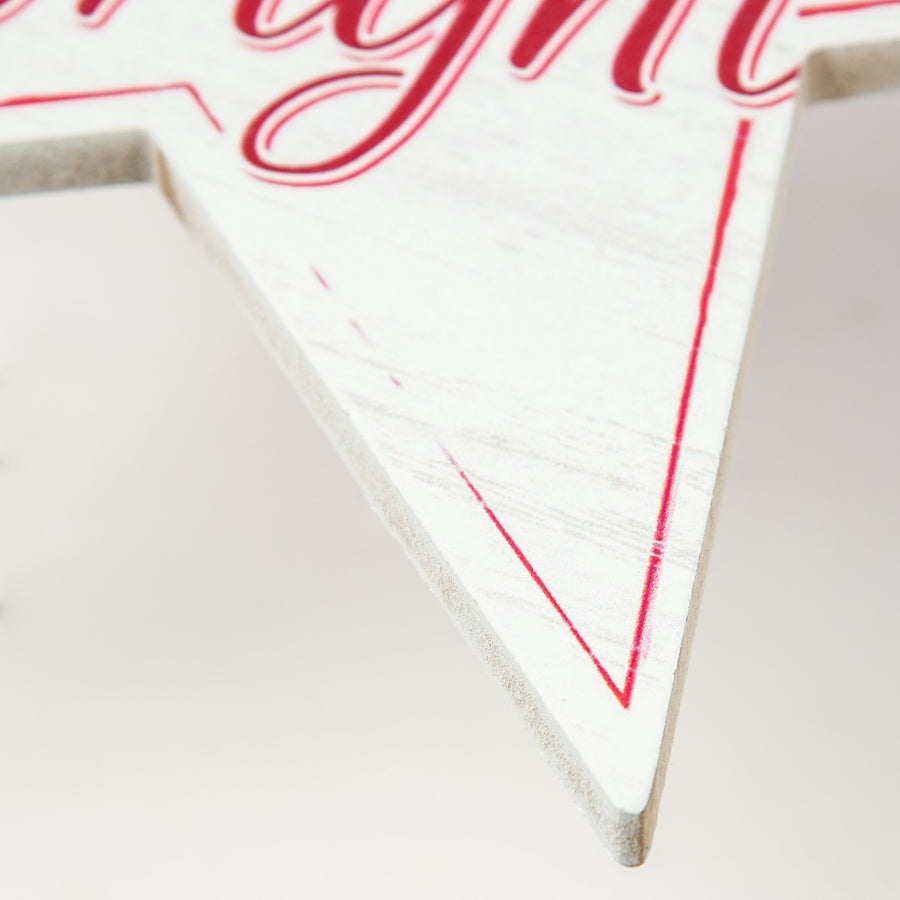 12" Wooden Star Sign: Merry & Bright