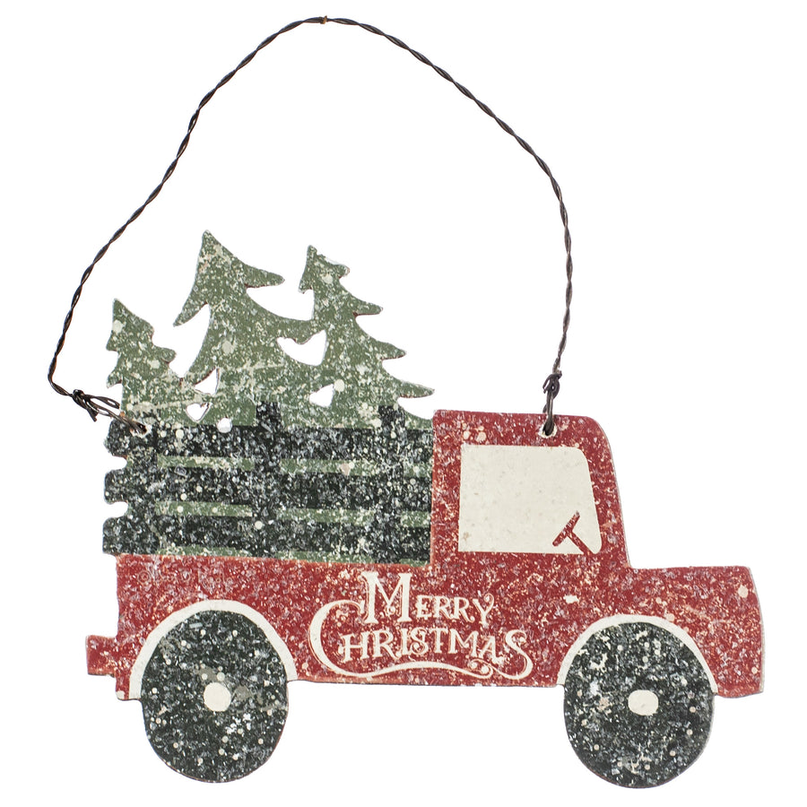 5" Wooden Merry Christmas Truck Ornament