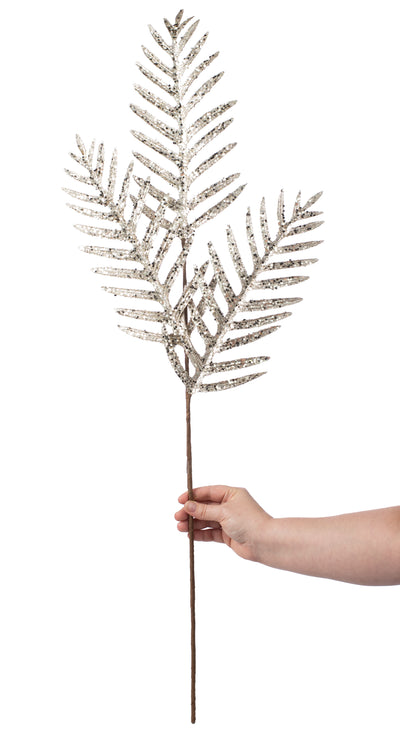 38" Glittered Fern Spray: Champagne Gold