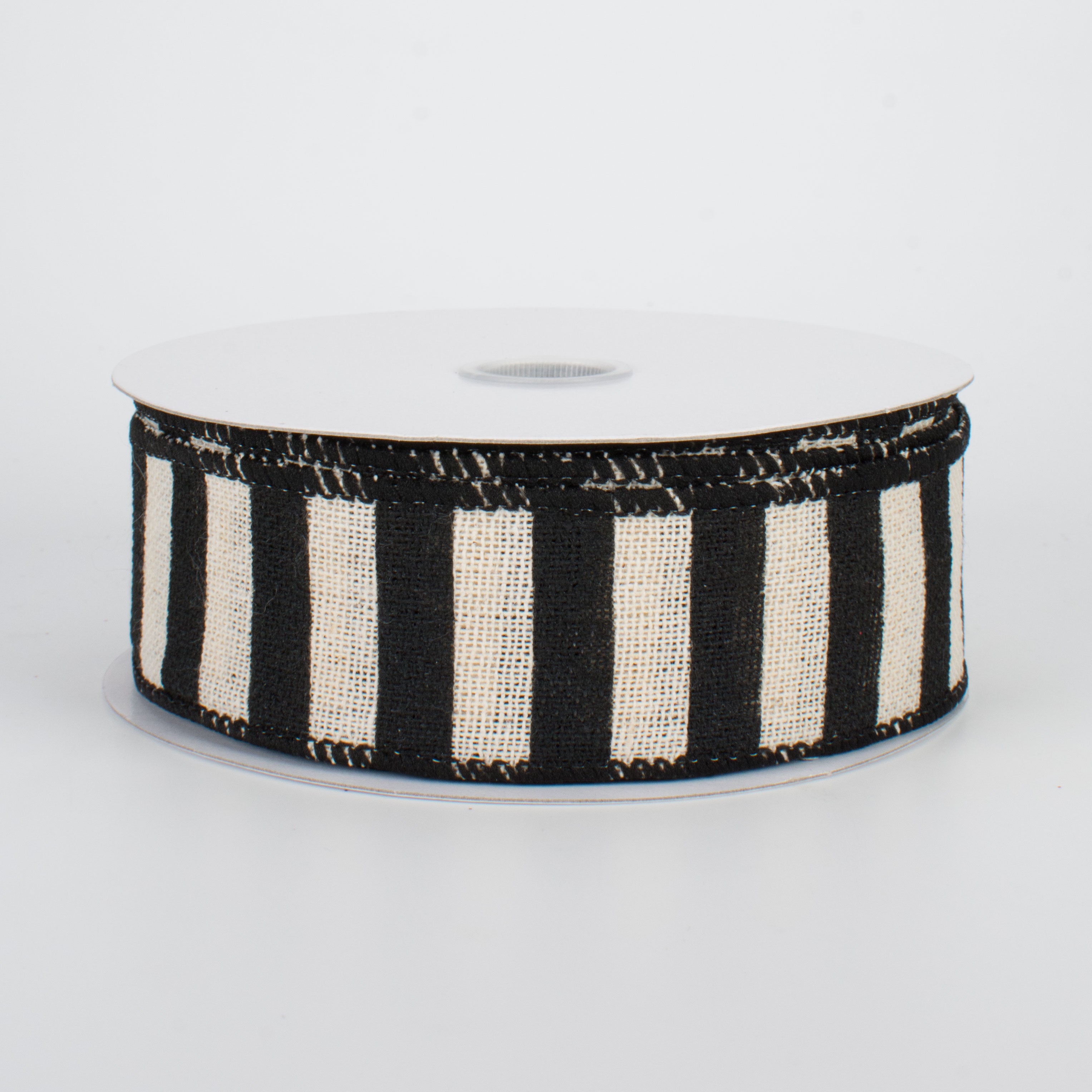 1.5" Horizontal Canvas Stripe Ribbon: Black & Natural (10 Yards)
