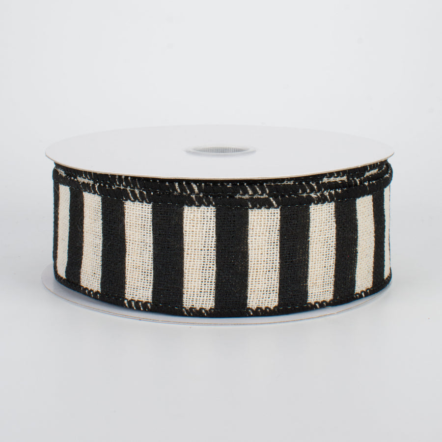 1.5" Horizontal Canvas Stripe Ribbon: Black & Natural (10 Yards)